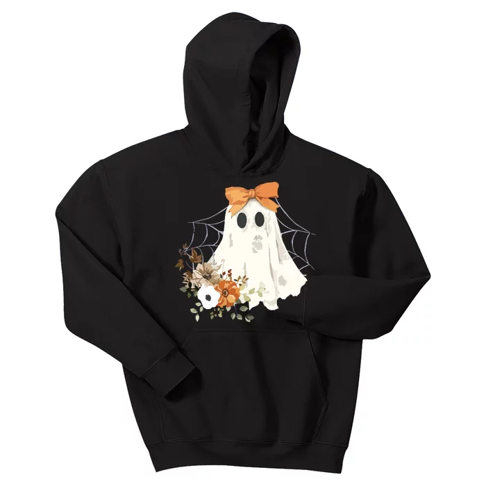 Coquette Ghost Halloween Flower Ghost Spooky Lace Ghost Kids Hoodie