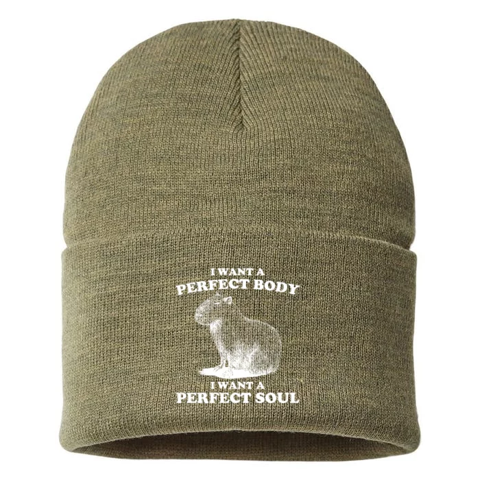 Capybara Gifts I Want A Perfect Body I Want A Perfect Soul Sustainable Knit Beanie