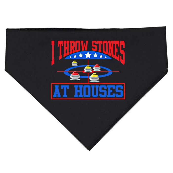 Curling Game I Throw Stones At Houses Curler Curling Great Gift USA-Made Doggie Bandana