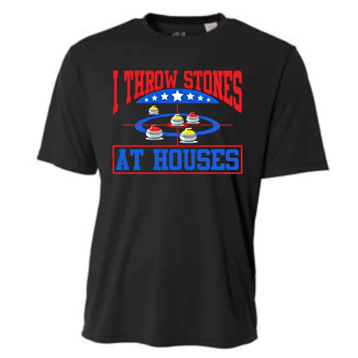 Curling Game I Throw Stones At Houses Curler Curling Great Gift Cooling Performance Crew T-Shirt