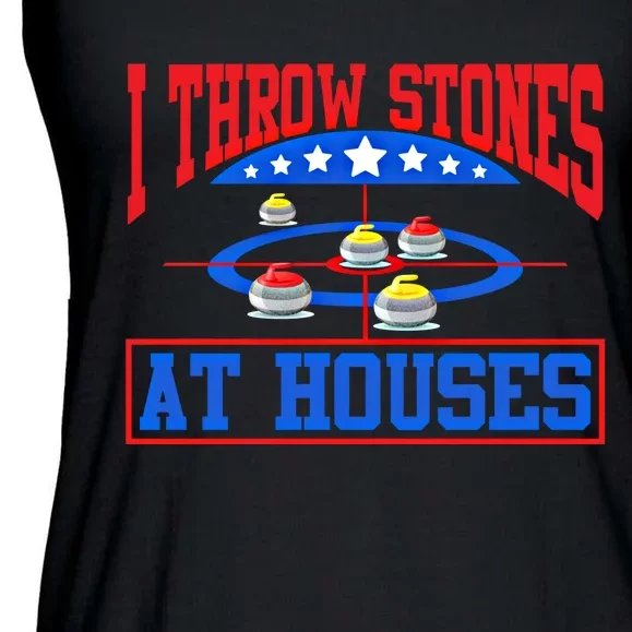 Curling Game I Throw Stones At Houses Curler Curling Great Gift Ladies Essential Flowy Tank