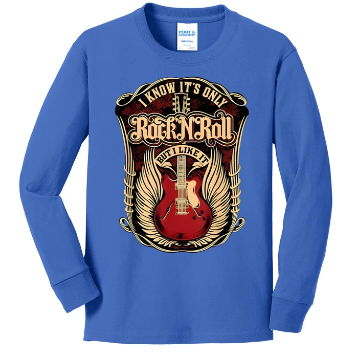 Classic Guitar I Know ItS Only Rock And Roll Crest Cute Gift Kids Long Sleeve Shirt