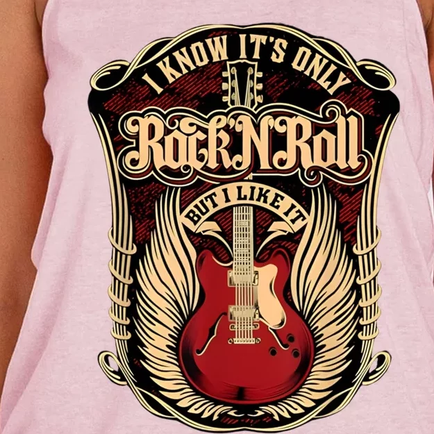 Classic Guitar I Know ItS Only Rock And Roll Crest Cute Gift Women's Knotted Racerback Tank