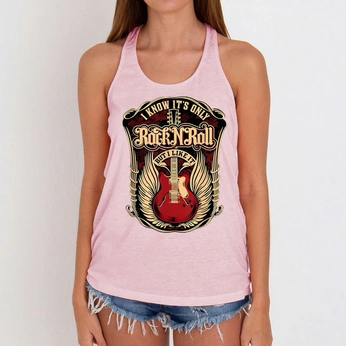 Classic Guitar I Know ItS Only Rock And Roll Crest Cute Gift Women's Knotted Racerback Tank