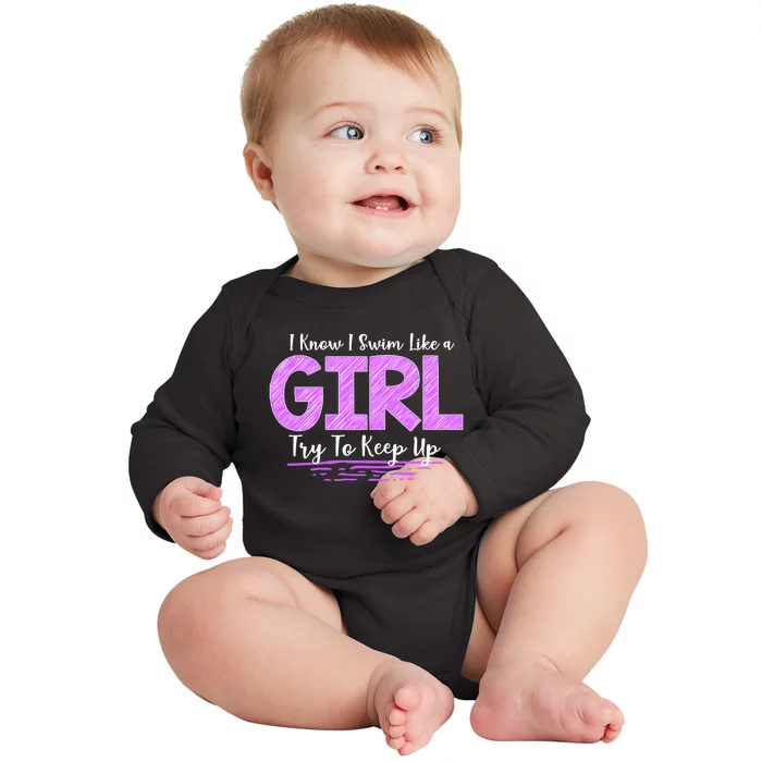 Cute Gift I Know I Swim Baby Long Sleeve Bodysuit