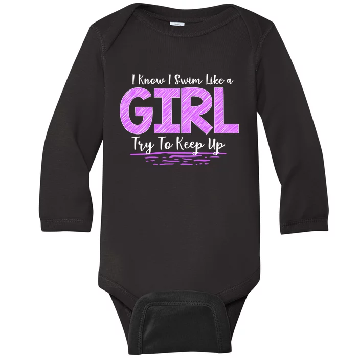 Cute Gift I Know I Swim Baby Long Sleeve Bodysuit