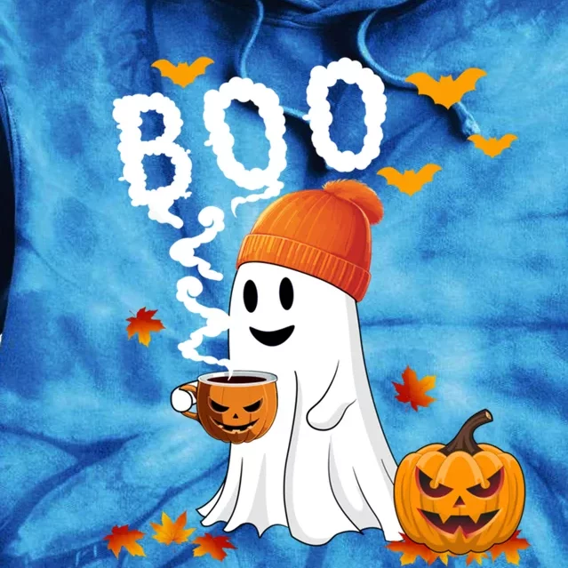 Cute Ghost Ing Coffe Fall Halloween Pumkins Boo Costume Meaningful Gift Tie Dye Hoodie