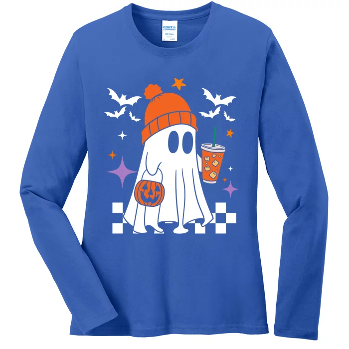 Cute Ghost Ing Coffee Halloween Ghost Coffee Pumpkin Gift Ladies Long Sleeve Shirt