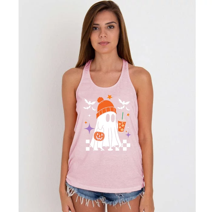 Cute Ghost Ing Coffee Halloween Ghost Coffee Pumpkin Gift Women's Knotted Racerback Tank