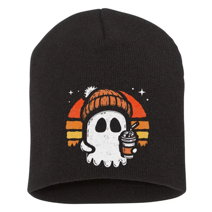 Cute Ghost Ice Coffee Halloween Ghost Coffee Halloween Short Acrylic Beanie