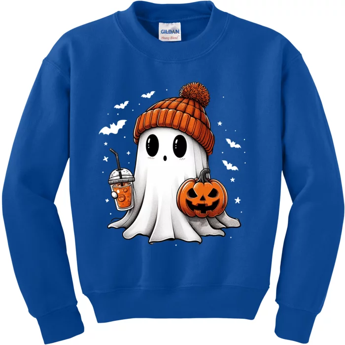 Cute Ghost Ing Coffee Halloween Ghost Ice Coffee Gift Kids Sweatshirt