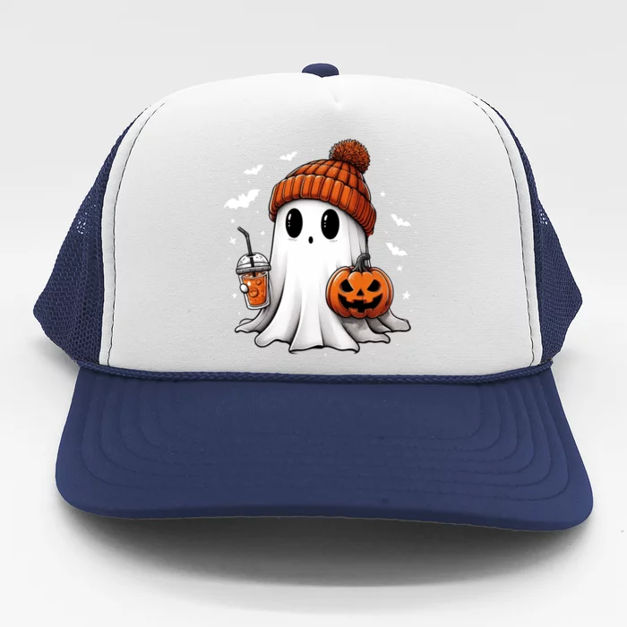 Cute Ghost Ing Coffee Halloween Ghost Ice Coffee Gift Trucker Hat