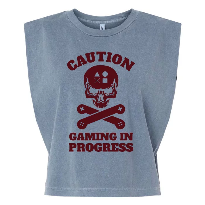 Caution Gaming In Progress Garment-Dyed Women's Muscle Tee