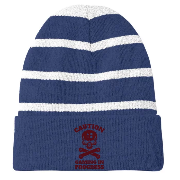 Caution Gaming In Progress Striped Beanie with Solid Band