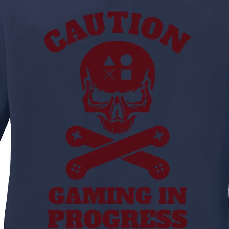 Caution Gaming In Progress Ladies Long Sleeve Shirt