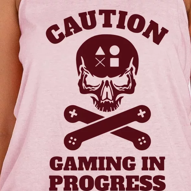 Caution Gaming In Progress Women's Knotted Racerback Tank