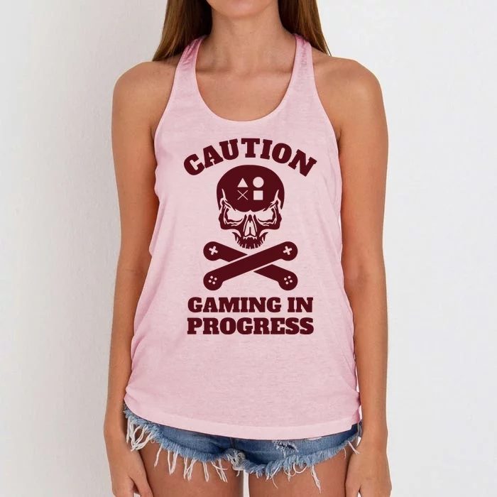 Caution Gaming In Progress Women's Knotted Racerback Tank