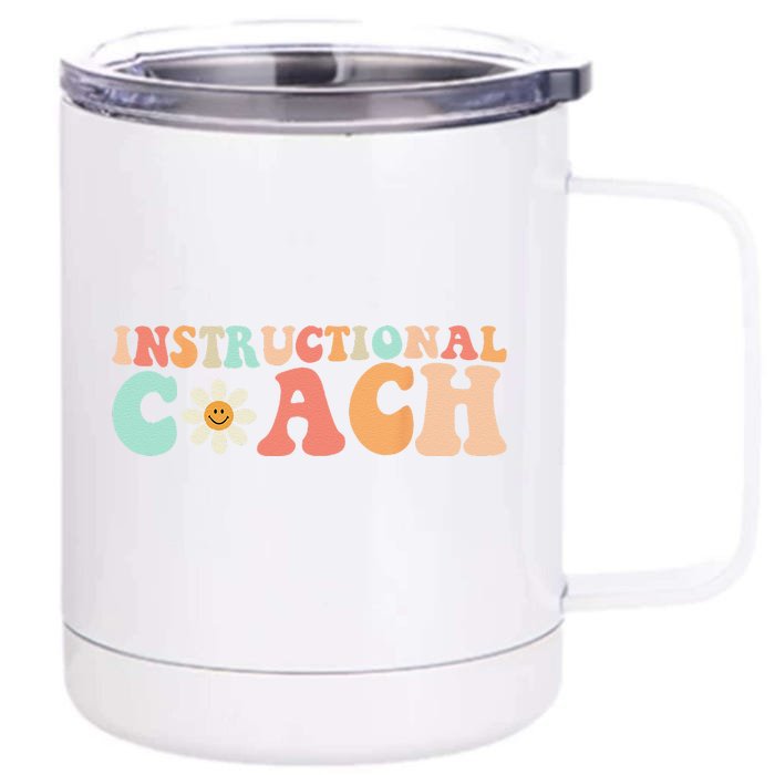 Cute Groovy Instructional Coach Crew Retro Back To School Front & Back 12oz Stainless Steel Tumbler Cup