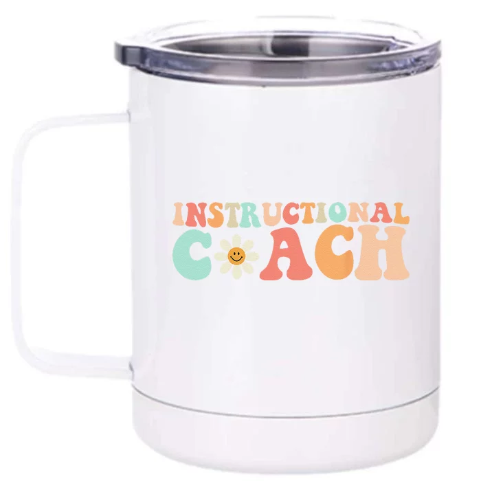 Cute Groovy Instructional Coach Crew Retro Back To School Front & Back 12oz Stainless Steel Tumbler Cup