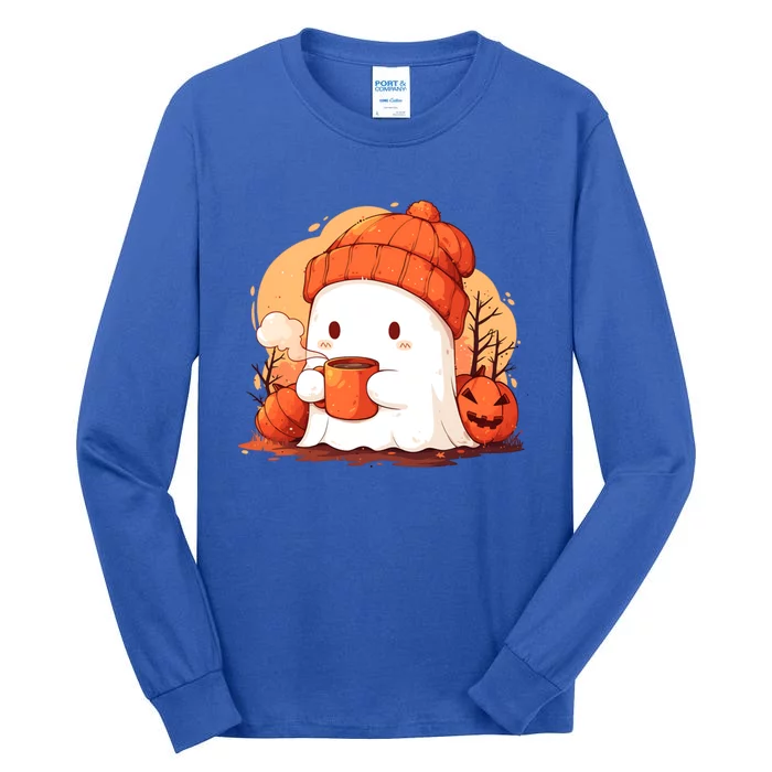 Cute Ghost Ing Autumn Pumpkin Season Coffee Lovers Great Gift Tall Long Sleeve T-Shirt