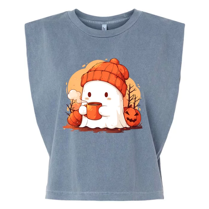 Cute Ghost Ing Autumn Pumpkin Season Coffee Lovers Great Gift Garment-Dyed Women's Muscle Tee