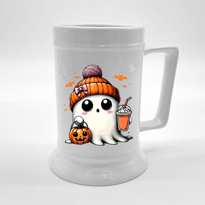 Cute Ghost Ing Coffee Halloween Ghost Ice Coffee Meaningful Gift Front & Back Beer Stein