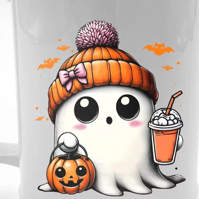 Cute Ghost Ing Coffee Halloween Ghost Ice Coffee Meaningful Gift Front & Back Beer Stein