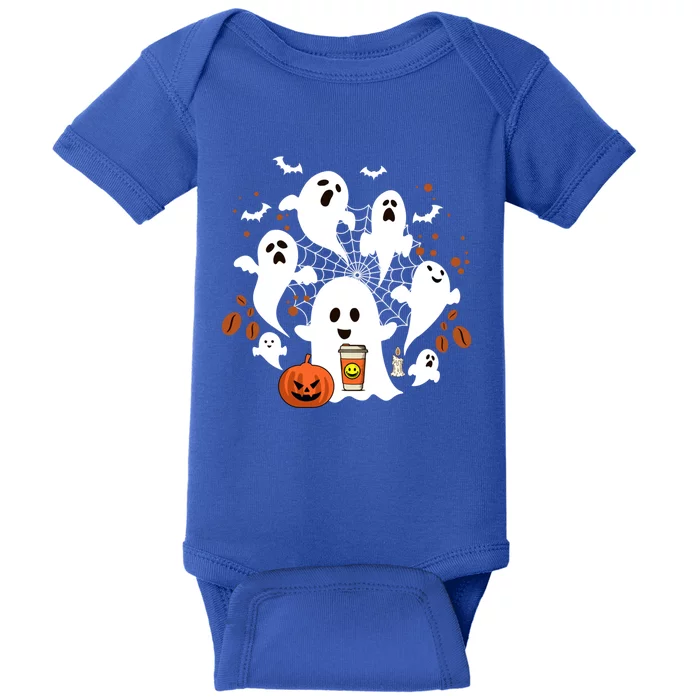 Cute Ghost Ing Coffee Halloween Pumpkin Coffee Funny Gift Baby Bodysuit