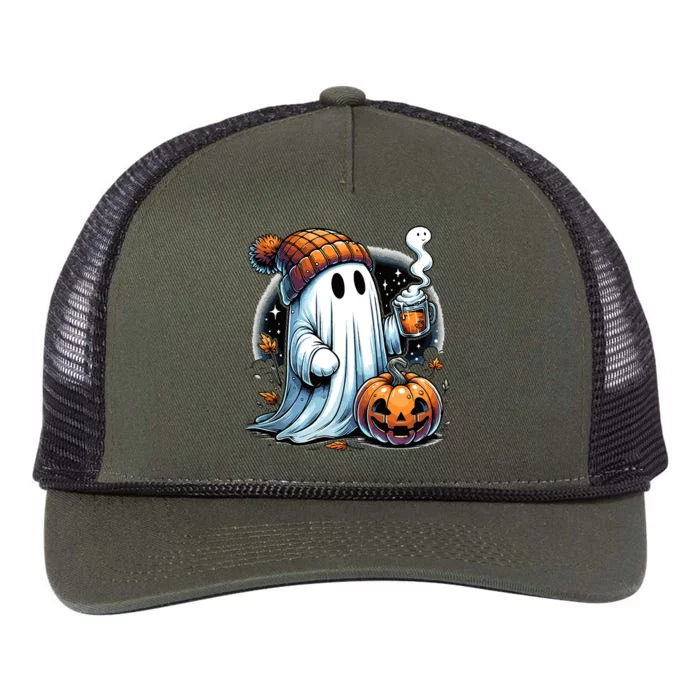 Cute Ghost Ing Coffee Funny Gift Retro Rope Trucker Hat Cap