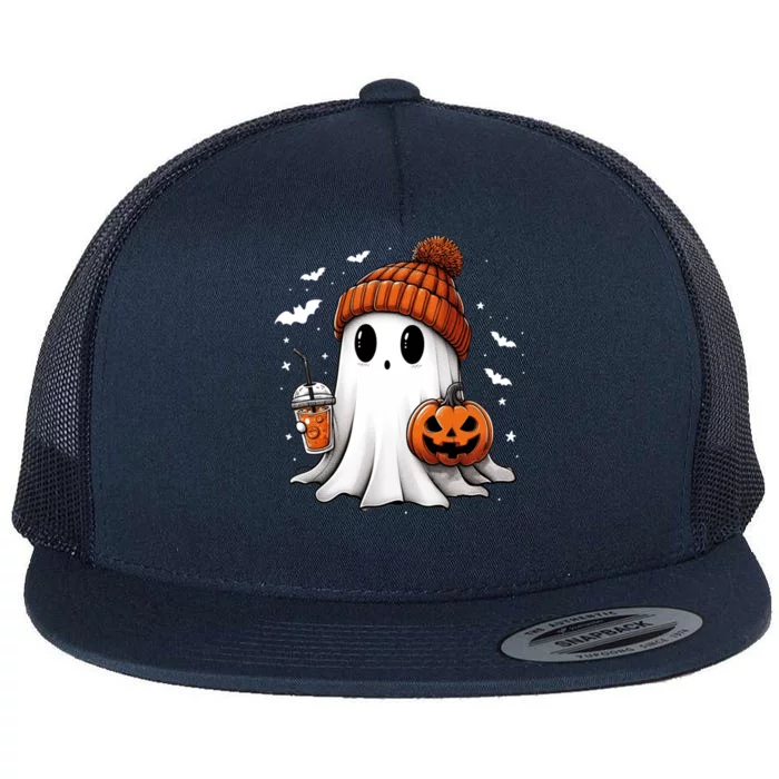 Cute Ghost Ing Coffee Halloween Ghost Ice Coffee Cute Gift Flat Bill Trucker Hat