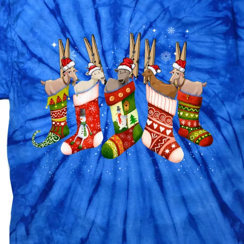 Cute Goats In Christmas Sock Santa Hat Xmas Love Goat Pajama Gift Tie-Dye T-Shirt