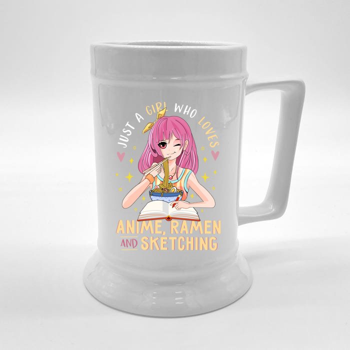 Cool Gift Just A Girl Who Loves Anime Ramen And Sketching Girl Anime Gift Front & Back Beer Stein