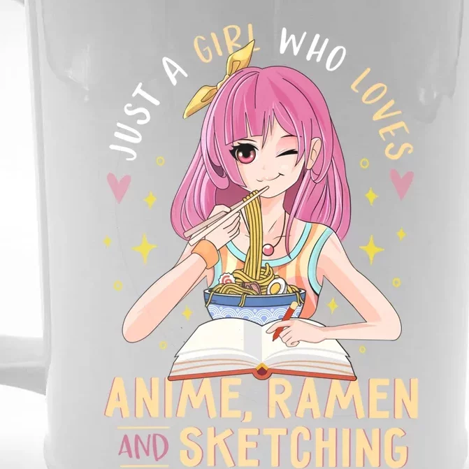 Cool Gift Just A Girl Who Loves Anime Ramen And Sketching Girl Anime Gift Front & Back Beer Stein