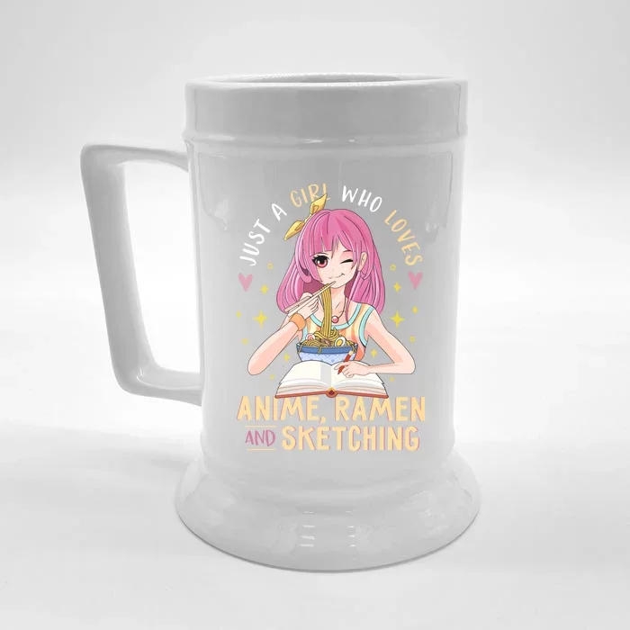 Cool Gift Just A Girl Who Loves Anime Ramen And Sketching Girl Anime Gift Front & Back Beer Stein