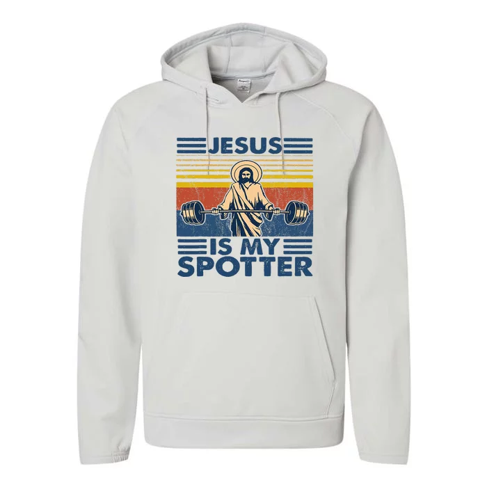 Christian God Jesus Is My Spotter Vintage Weightlifting Performance Fleece Hoodie