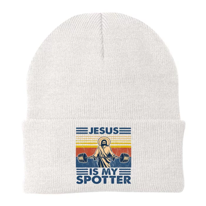 Christian God Jesus Is My Spotter Vintage Weightlifting Knit Cap Winter Beanie