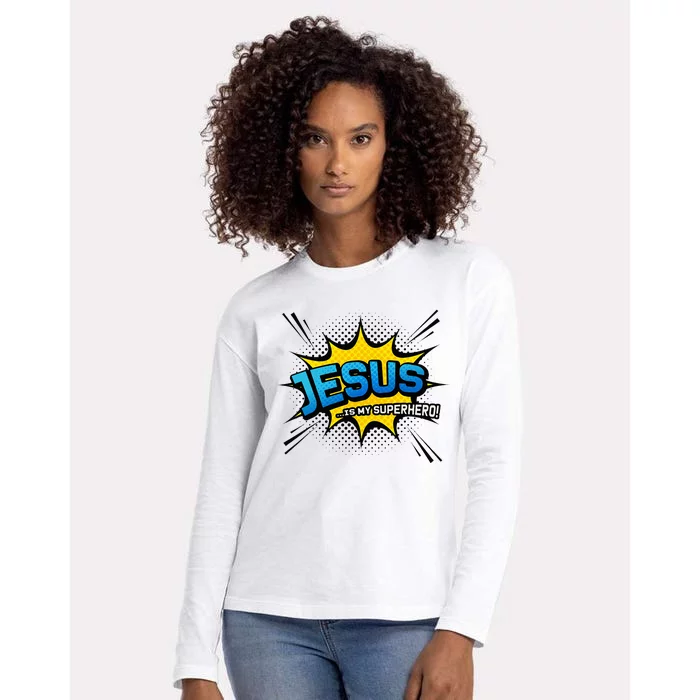 Christian Gift Jesus Is My Superhero Fun Comic Book Womens Cotton Relaxed Long Sleeve T-Shirt