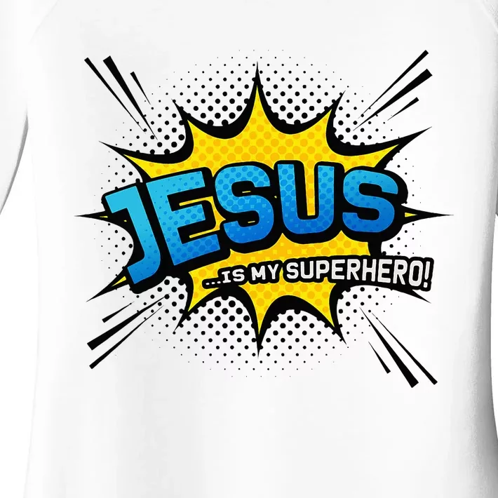 Christian Gift Jesus Is My Superhero Fun Comic Book Women's Perfect Tri Tunic Long Sleeve Shirt