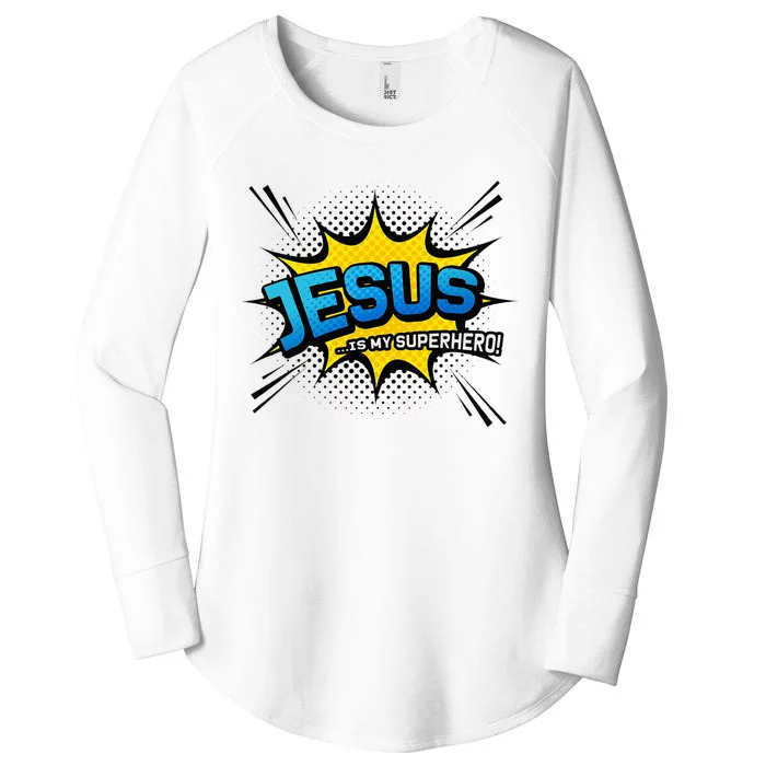 Christian Gift Jesus Is My Superhero Fun Comic Book Women's Perfect Tri Tunic Long Sleeve Shirt