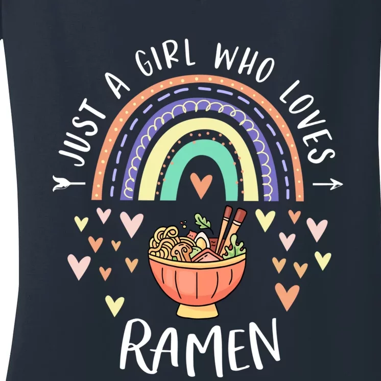 Coll Gift Just A Girl Who Loves Ramen Rainbow Gift For Ramen Lover Gift Women's V-Neck T-Shirt