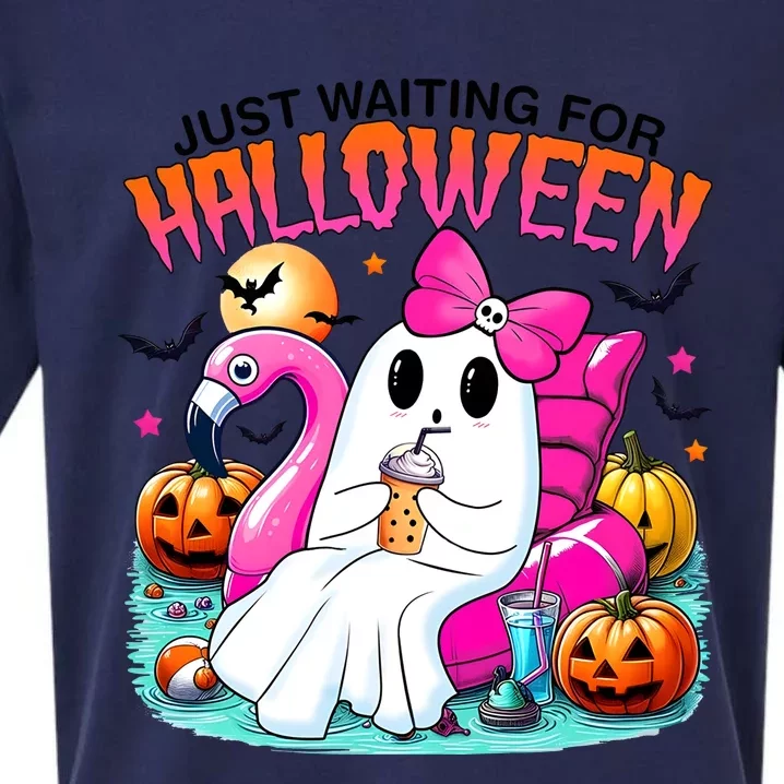 Cute Ghost Just Waiting For Halloween Sueded Cloud Jersey T-Shirt