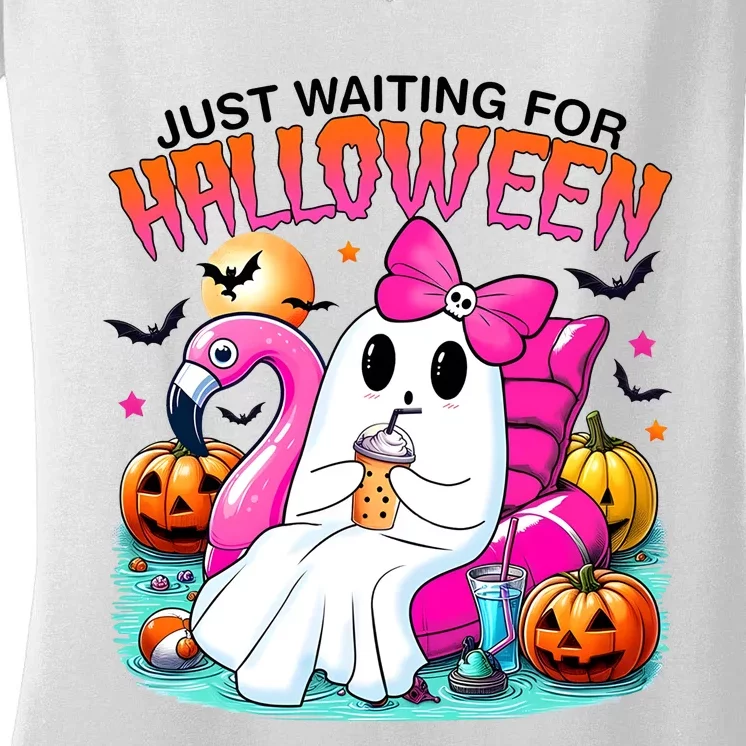 Cute Ghost Just Waiting For Halloween Women's V-Neck T-Shirt