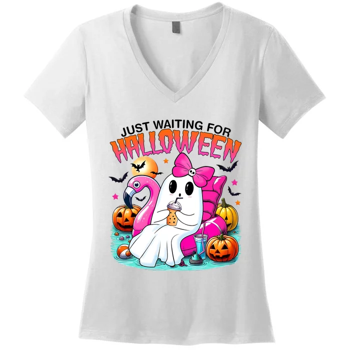 Cute Ghost Just Waiting For Halloween Women's V-Neck T-Shirt