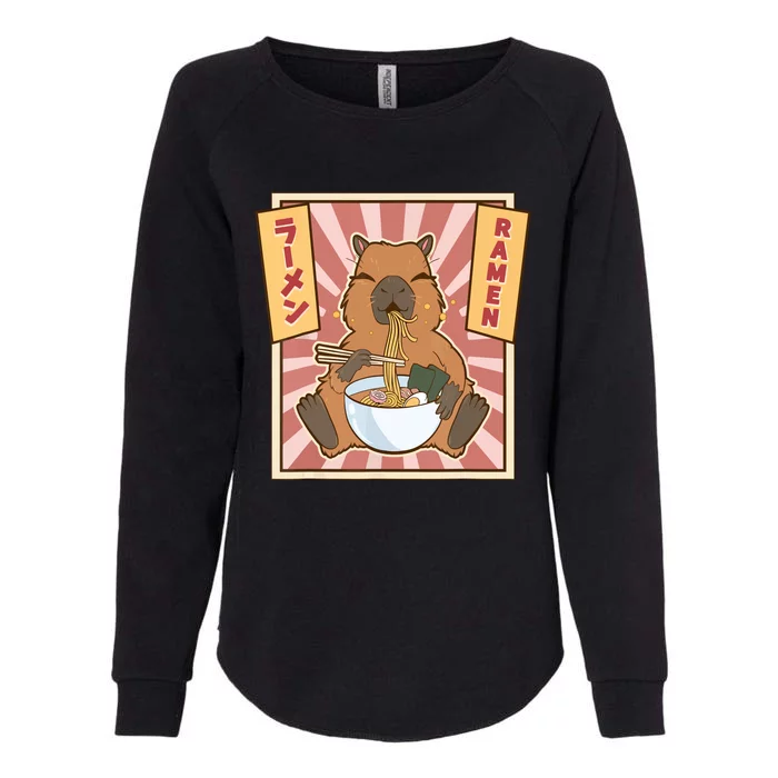 Capybara Gifts Kawaii Capybara Eating Ramen Cute Animal Womens California Wash Sweatshirt