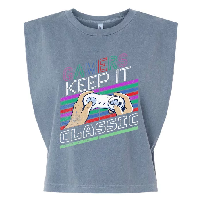 Classic Gamer Keep It Classic Gaming 80s 90s Vintage Cool Garment-Dyed Women's Muscle Tee