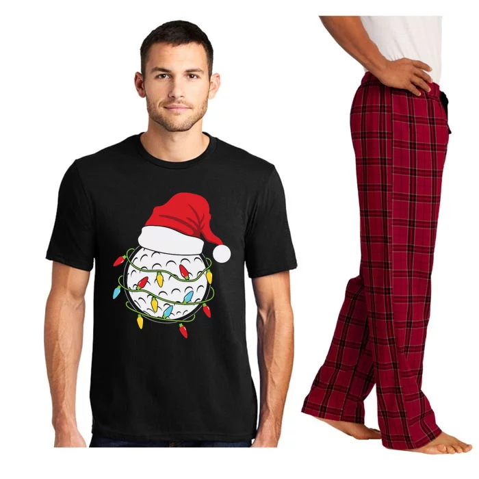 Christmas Golf Lights Santa Hat Funny Xmas Holiday Pajama Set