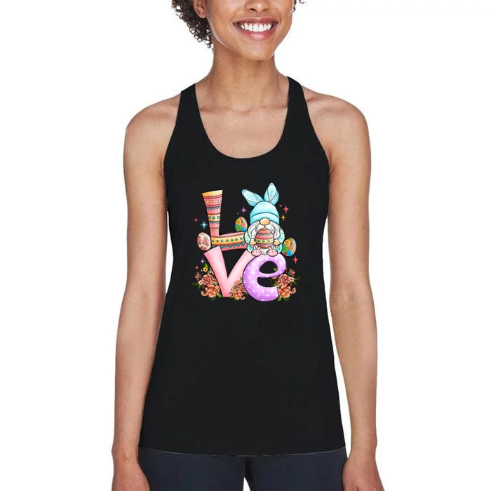 Cute Gnome Love Easter Day Gift Easter Egg Floral Women's Racerback Tank