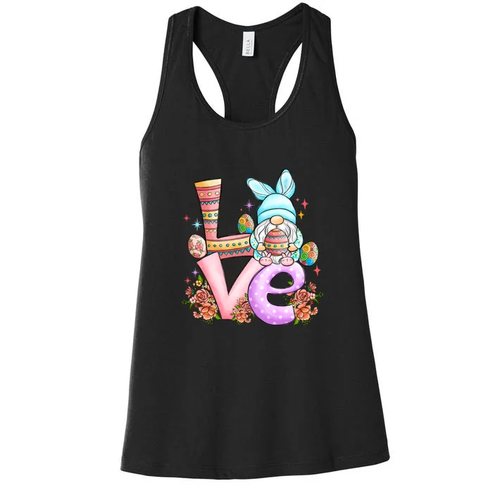 Cute Gnome Love Easter Day Gift Easter Egg Floral Women's Racerback Tank