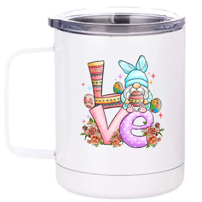 Cute Gnome Love Easter Day Gift Easter Egg Floral Front & Back 12oz Stainless Steel Tumbler Cup