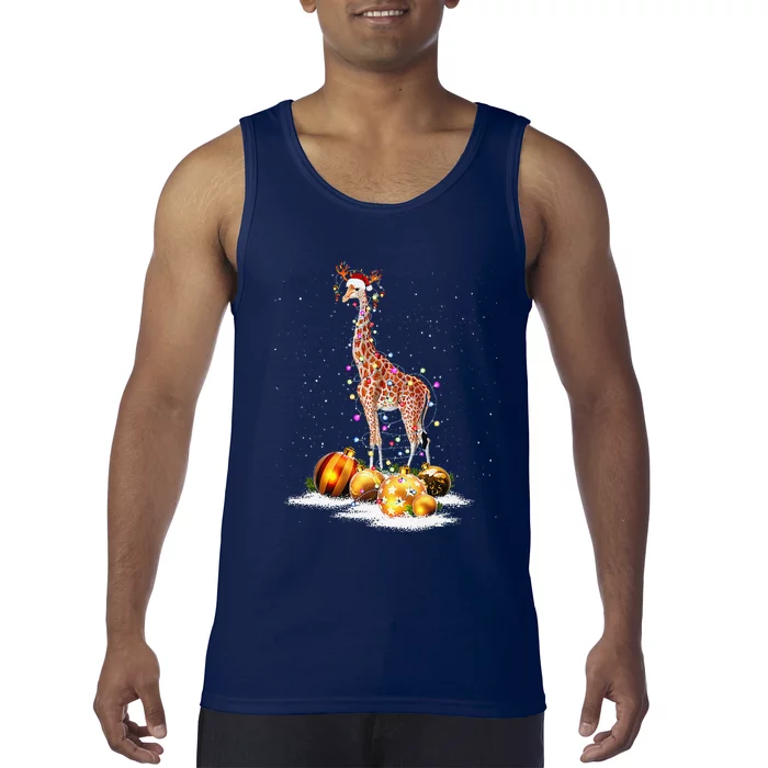 Cute Giraffe Lights Santa Hat Funny Xmas Tree Christmas Tank Top